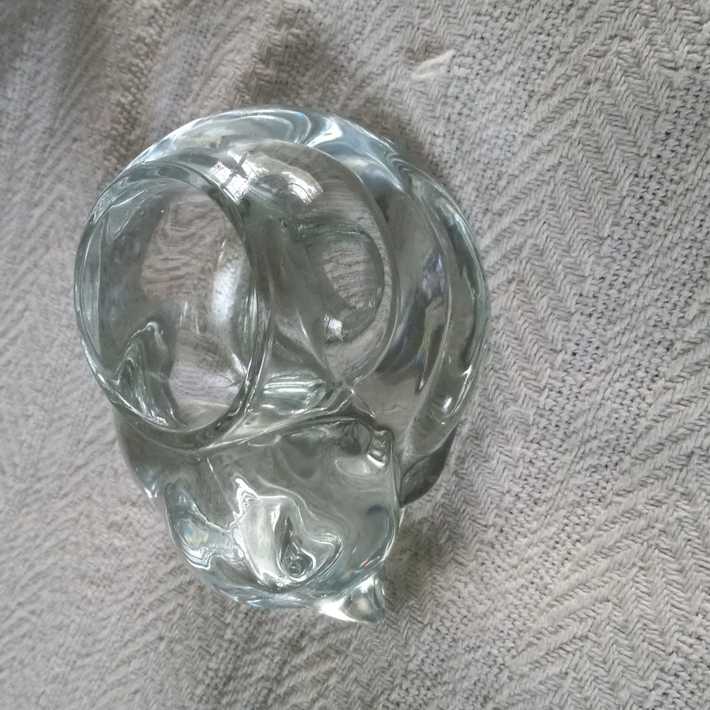 Indiana Glass Sleeping Cat Kitty Votive Candle Holder Heavy Paperweight Vintage